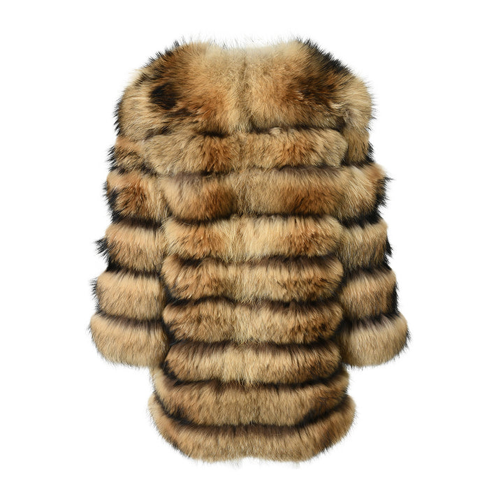 Giacca Raton Long Beige in Pelliccia di Procione