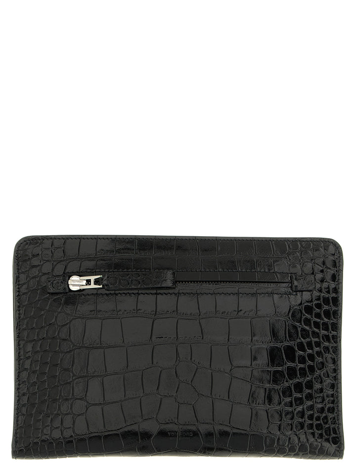 Tom Ford Croc Print Leather  Bag Clutch - Nero | 798ef6adad0e0f074374e8fe6d2c94b031be7424