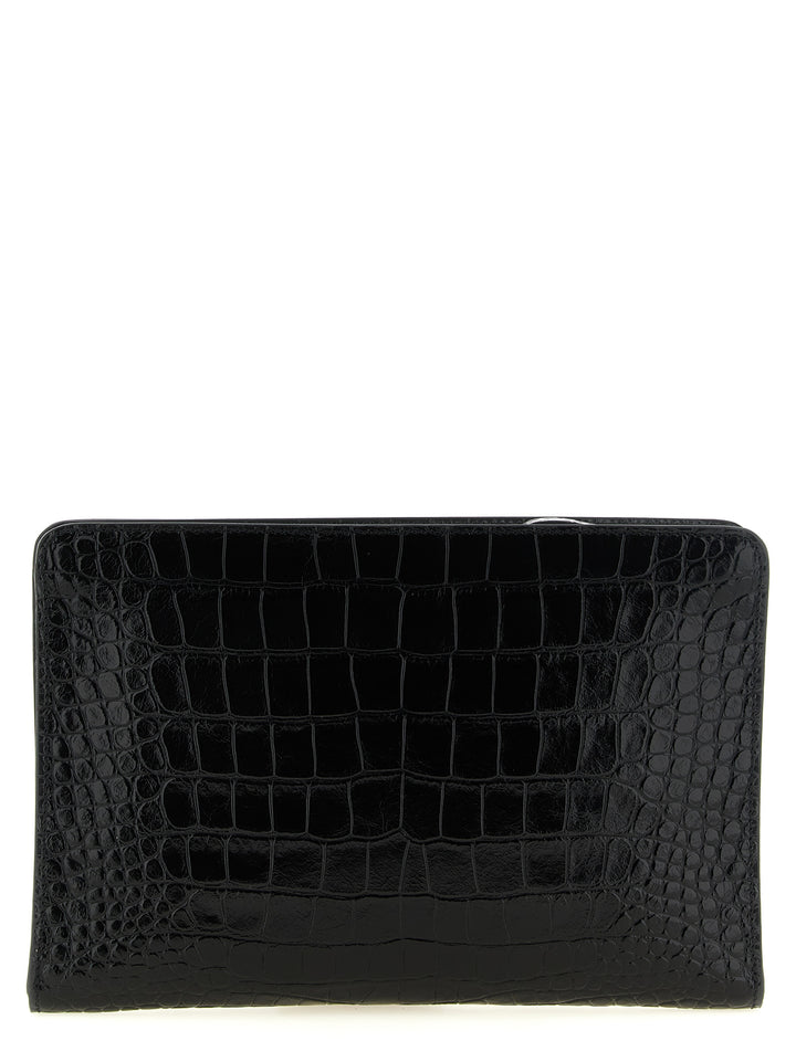 Tom Ford Croc Print Leather  Bag Clutch - Nero | e5240b8666b3d8f0acc5ea3e393db9f9e08f2e88