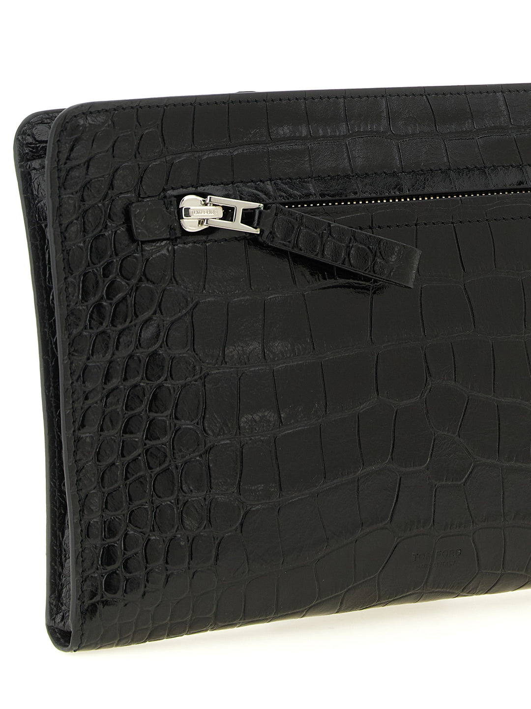 Tom Ford Croc Print Leather  Bag Clutch - Nero | 223121405db34579ceaca971dfe8149d77d48a7d