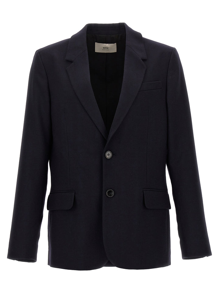 Ami Paris Single-Breasted Wool Blazer - Blu | 97a396431e442b713167bbbc735d13d2f5f1f219