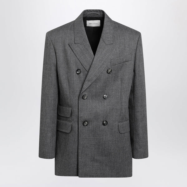 Double-Breasted Carbon Grey Virgin Wool Blazer