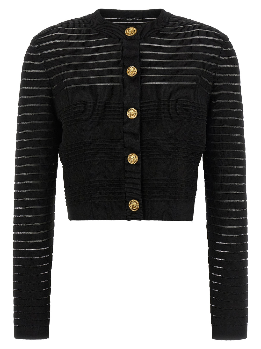 Balmain Semi-Transparent Stripes Cardigan Maglioni - Nero | f7768e57f76e500058f9cda1d99a50bf38269305