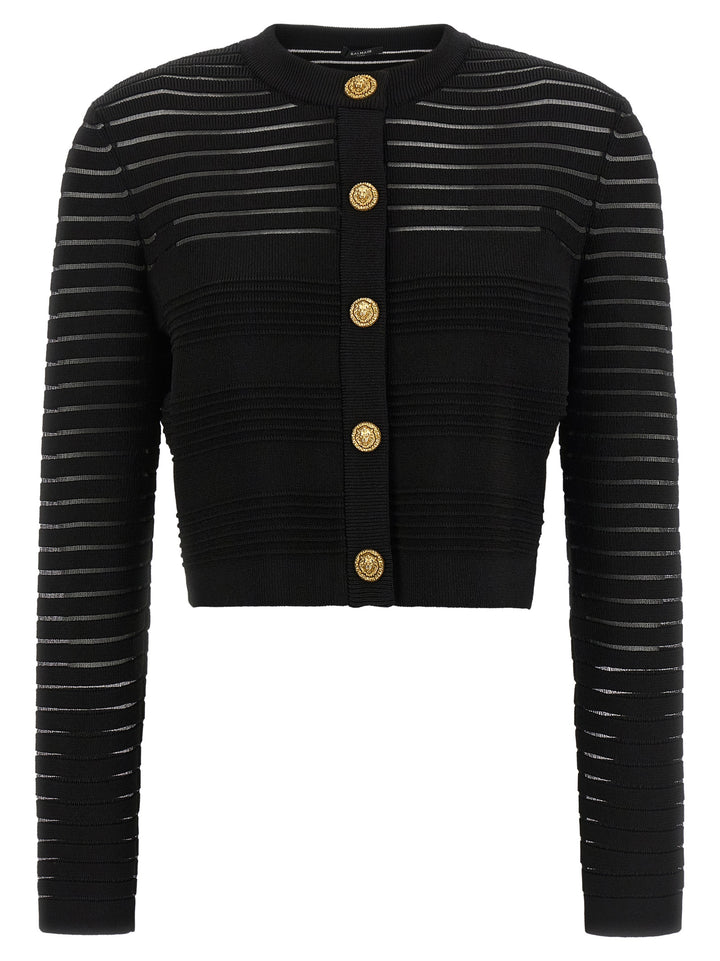 Balmain Semi-Transparent Stripes Cardigan Maglioni - Nero | f7768e57f76e500058f9cda1d99a50bf38269305
