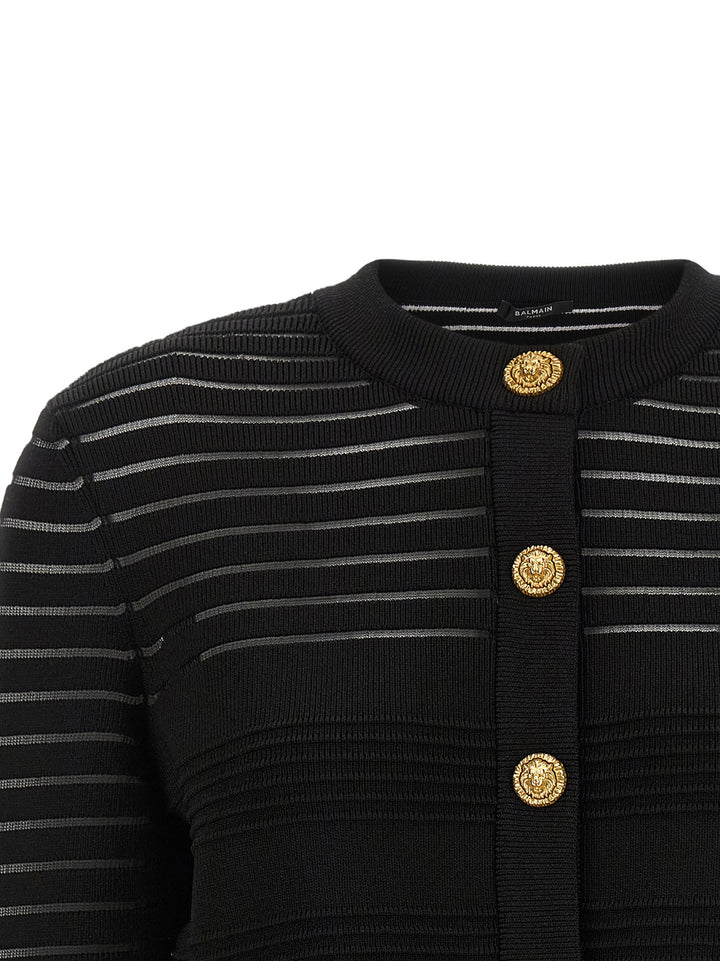 Balmain Semi-Transparent Stripes Cardigan Maglioni - Nero | 025a9b5872383d21922642791f6106ac29611b01