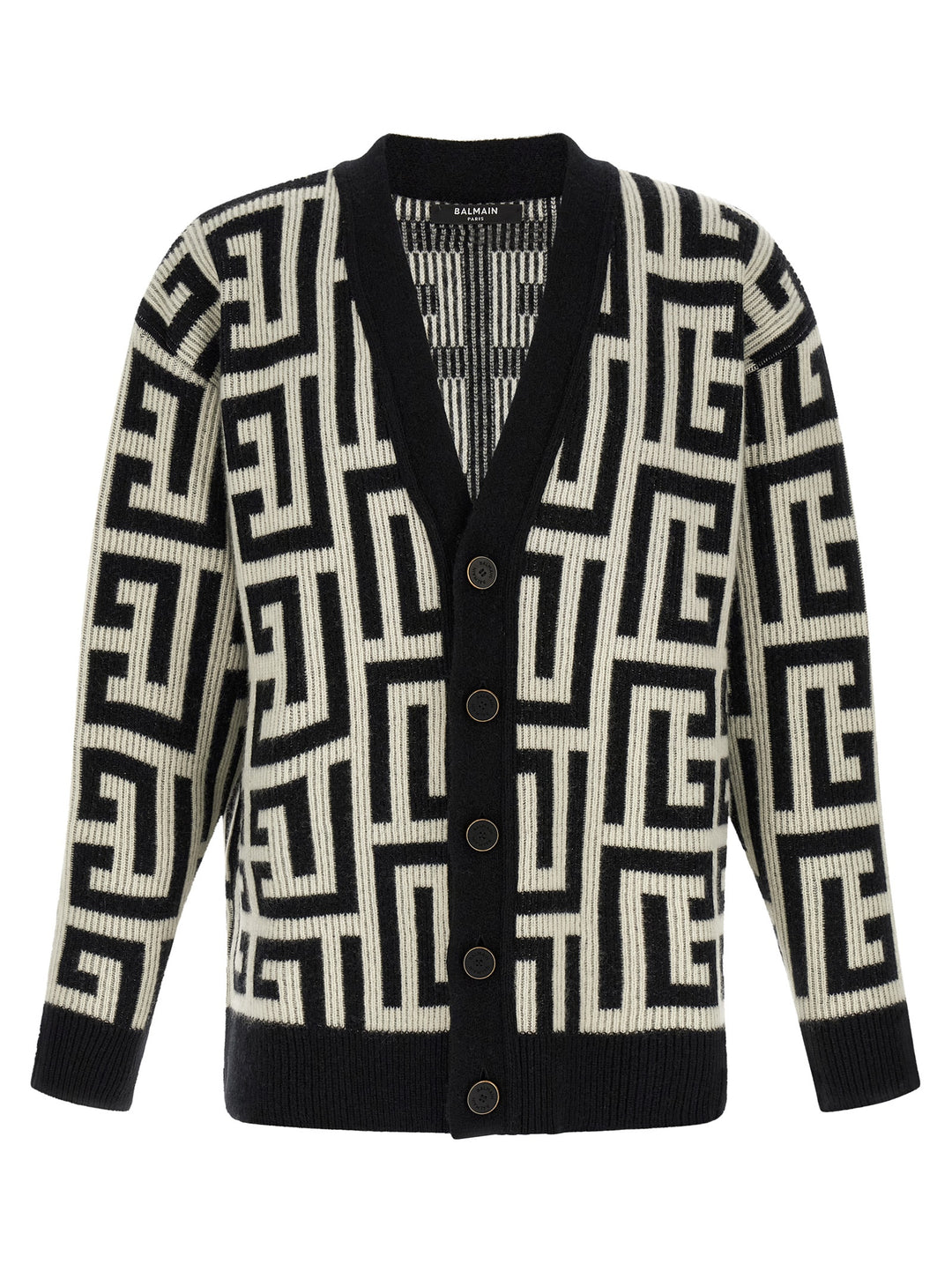 Balmain Monogram Macro Cardigan Maglioni - Bianco/Nero | 1f25e45fb0d651cd9892883cefb1fe2abd84629f