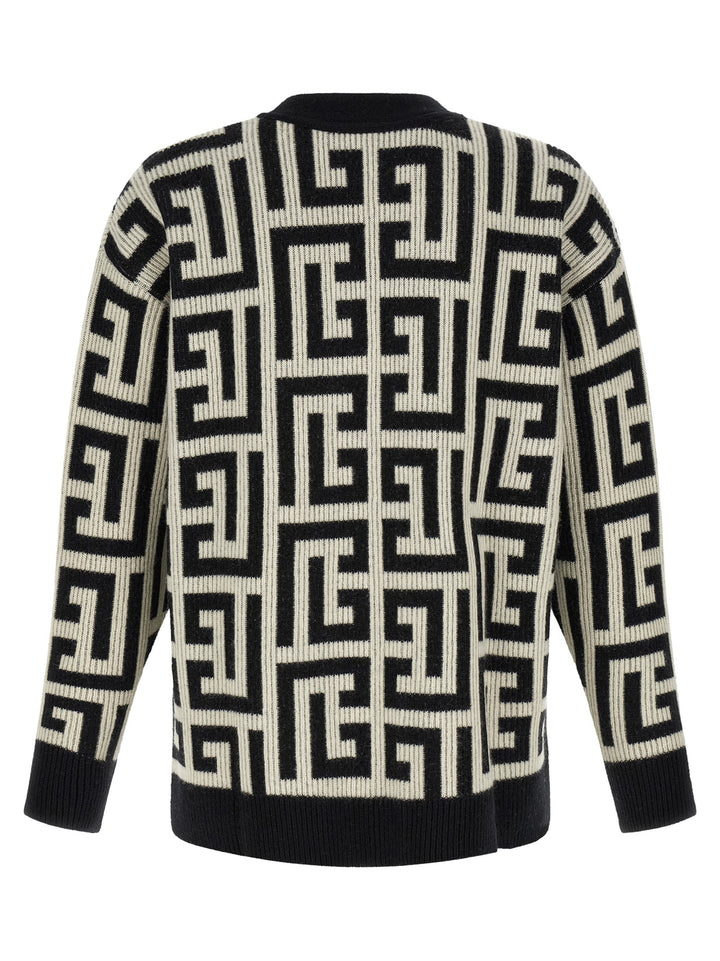 Balmain Monogram Macro Cardigan Maglioni - Bianco/Nero | ae01474103397c94e8cc9e4d08fff58140ae89ca