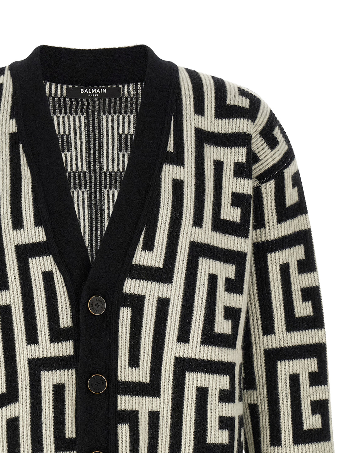 Balmain Monogram Macro Cardigan Maglioni - Bianco/Nero | c1b7e98eea483da1ecb8308c763928df314eed4b