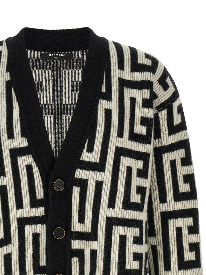 Balmain Monogram Macro Cardigan Maglioni - Bianco/Nero | c1b7e98eea483da1ecb8308c763928df314eed4b