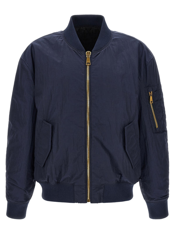 Logo Embroidery Bomber Jacket Puffer Jackets Blu