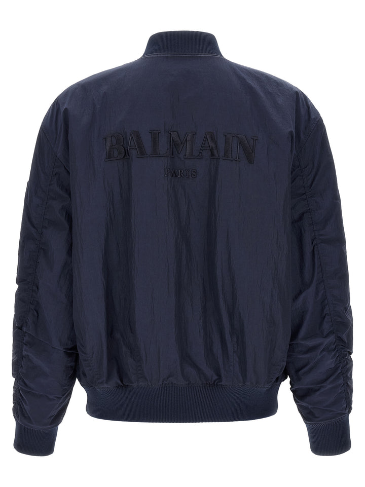 Balmain Logo Embroidery Bomber Jacket Puffer Jackets - Blu | d36f6774881220d1260fd5ea632701851d9ecc14