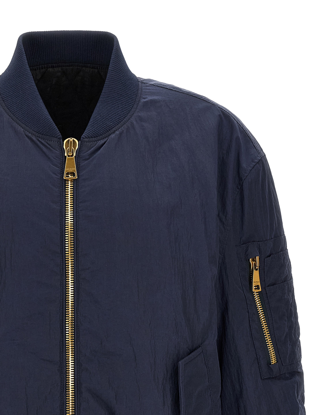 Balmain Logo Embroidery Bomber Jacket Puffer Jackets - Blu | a6674b069a60863fbe0777f2dd0222d6f1c09e58