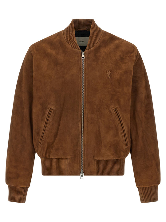 Suede Bomber Jacket Puffer Jackets Marrone