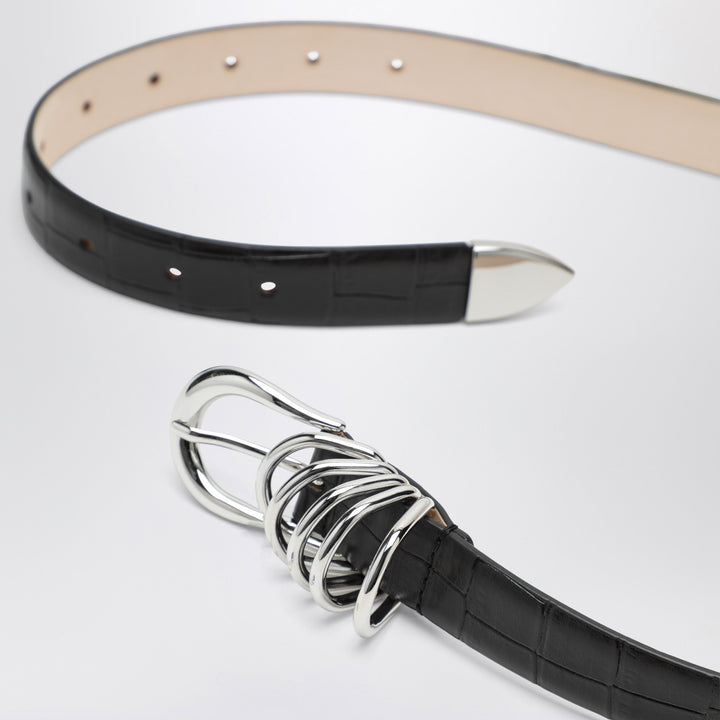 DéHanche Hollyhock Belt Black/Silver In Leather