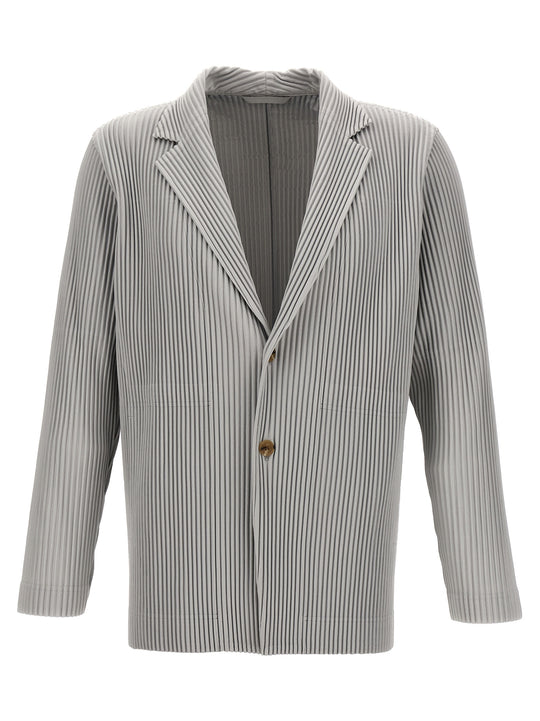 Single-Breasted Pleated Blazer Grigio