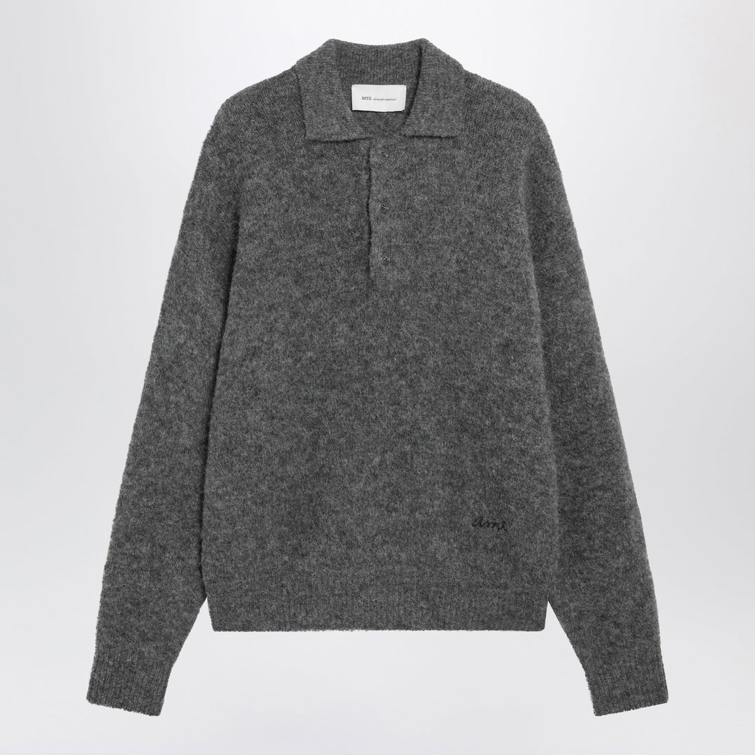 Ami Paris Anthrazitgraues Poloshirt aus Wolle und Alpaka