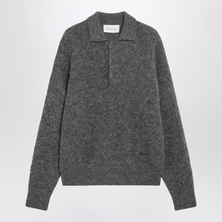Ami Paris Anthrazitgraues Poloshirt aus Wolle und Alpaka