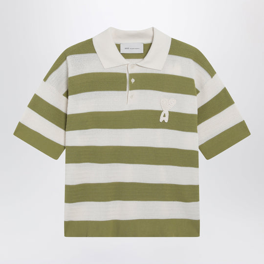 Ami De Coeur Striped Cotton Knit Polo Shirt