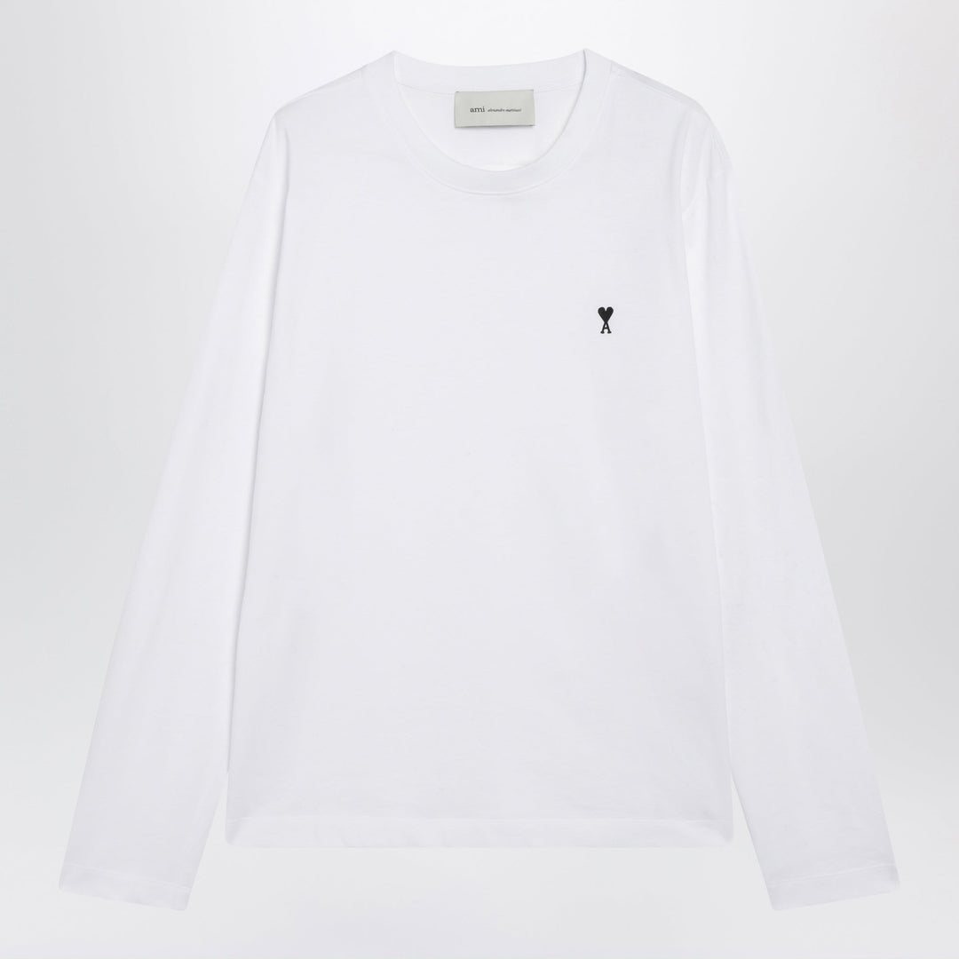 Ami Paris White Long-Sleeved Cotton T-Shirt