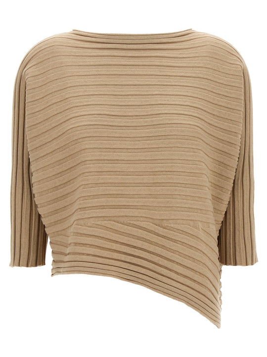 Cotton Cashmere Knit Top Beige