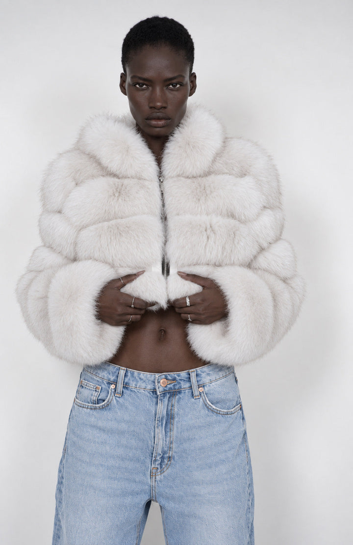 Metielle Couture Veste Amira Blanche en Fourrure de Renard - Bianco