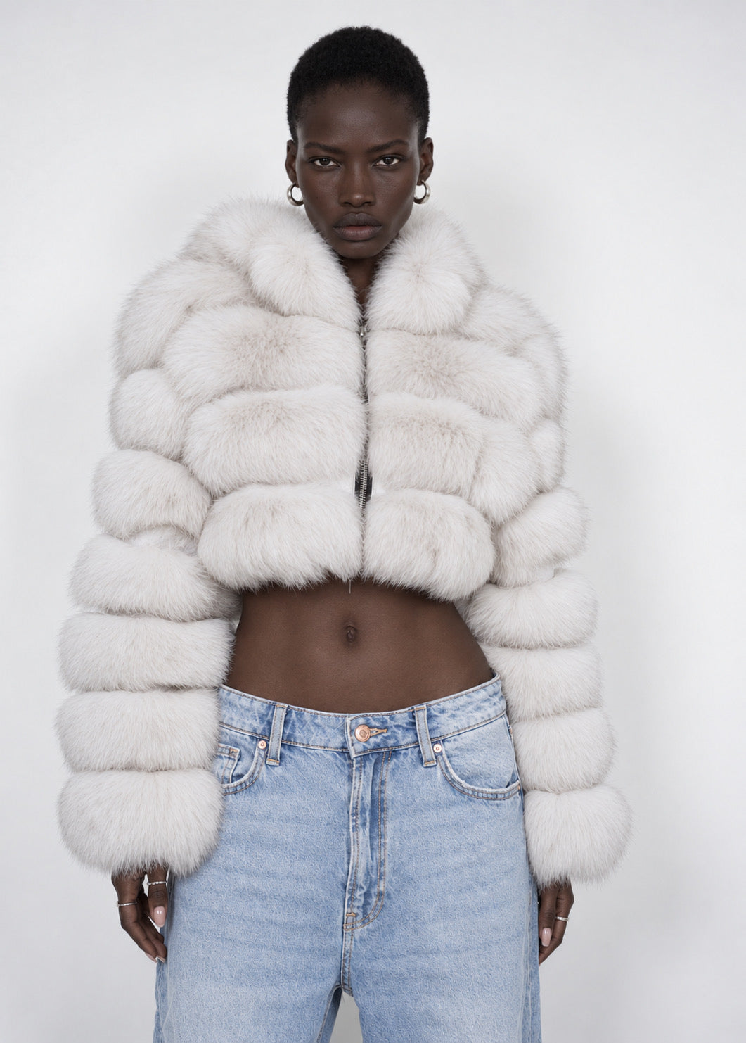 Metielle Couture Veste Amira Blanche en Fourrure de Renard - Bianco