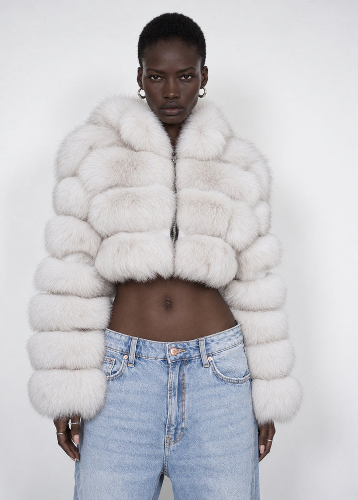 Metielle Couture Veste Amira Blanche en Fourrure de Renard - Bianco