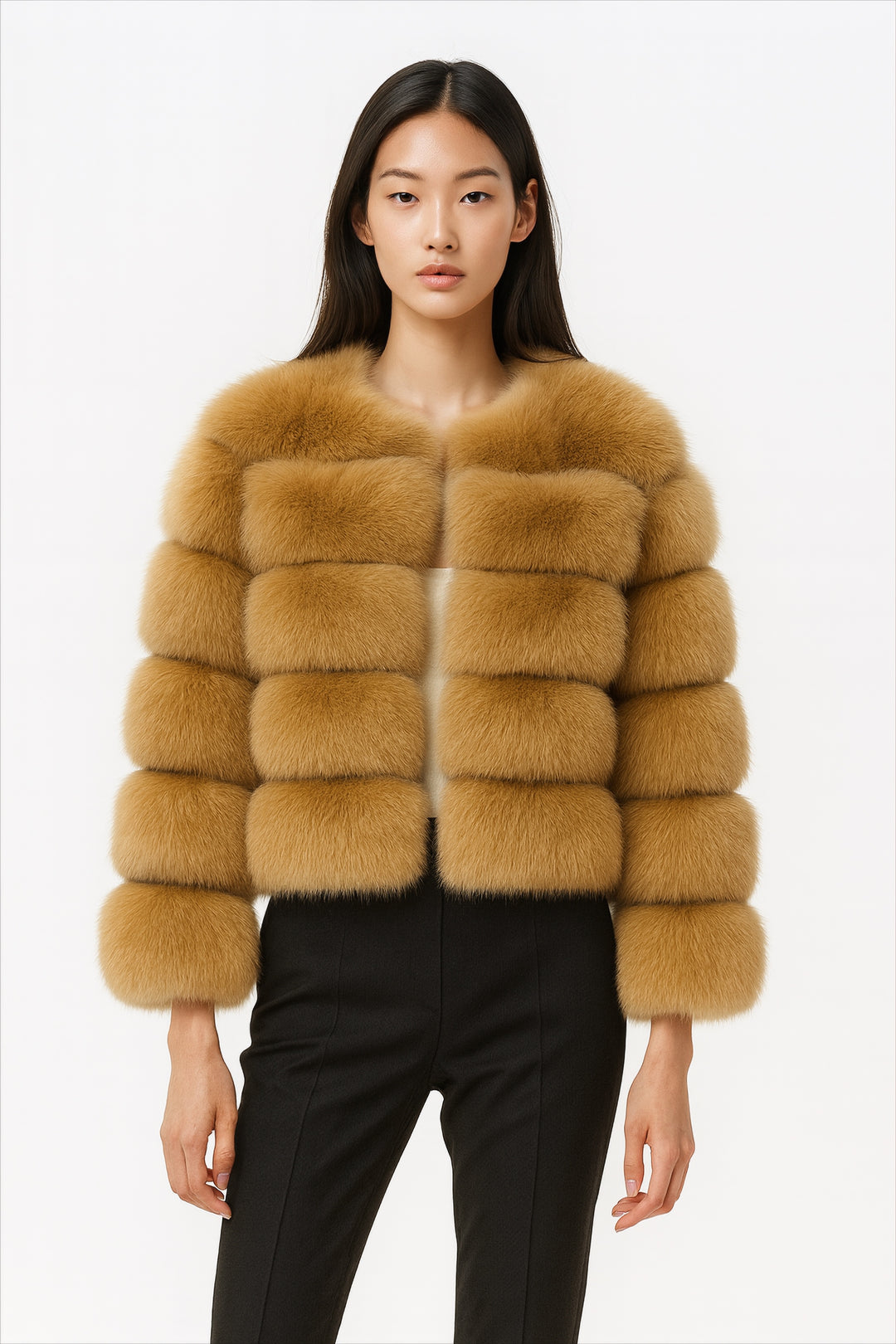 Giacca Rouge Camel in Pelliccia di Volpe