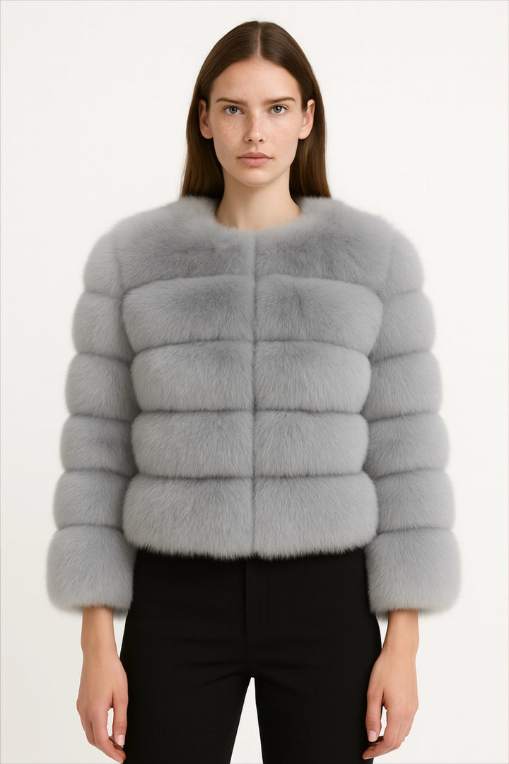 Giacca Rouge Grigia Chiaro in Pelliccia di Volpe