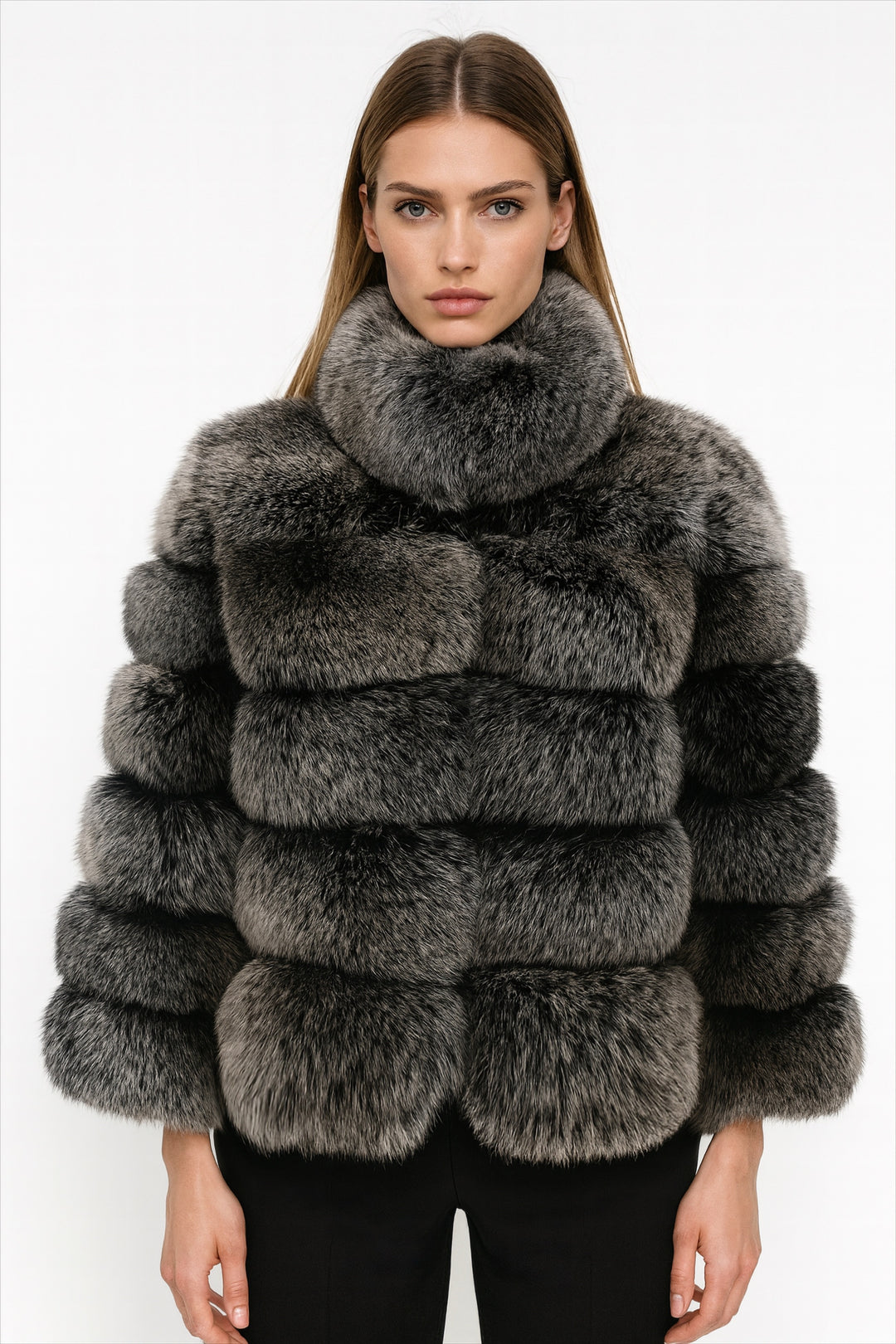 Giacca Enry Grigio Naturale in Pelliccia di Volpe