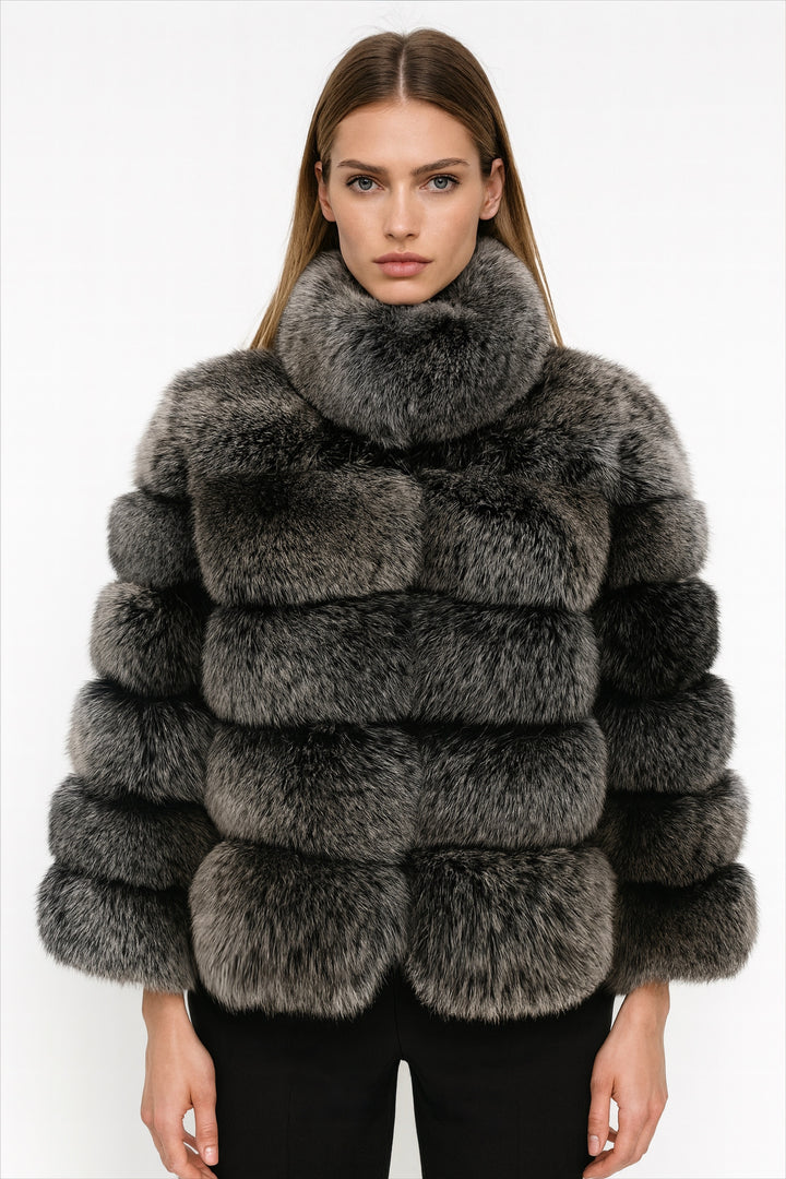 Giacca Enry Grigio Naturale in Pelliccia di Volpe