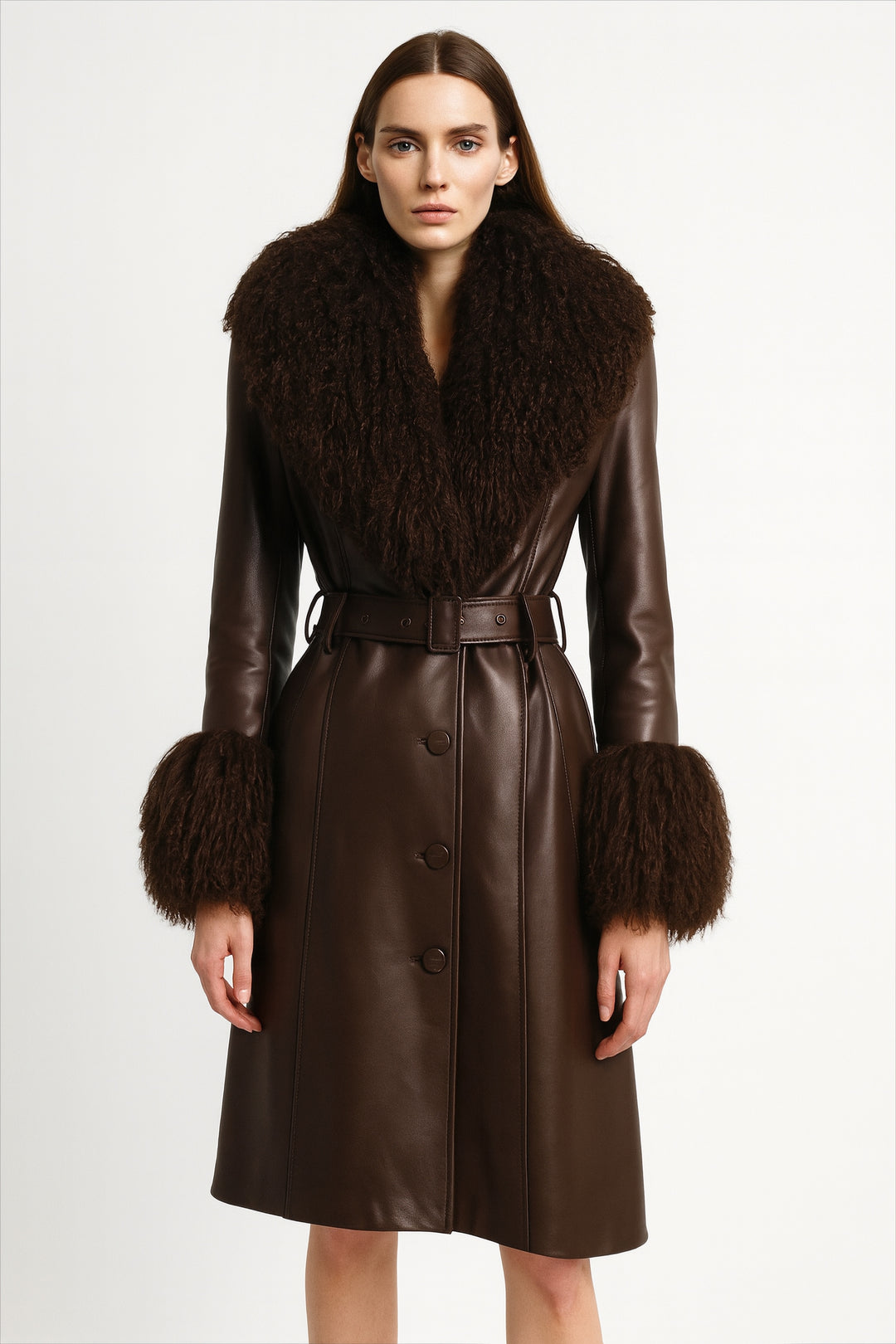 Cappotto Sac Marrone in Pelle e Mongolia