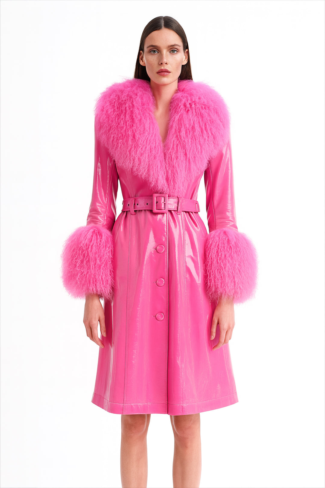 Cappotto Sac Fucsia in Pelle e Mongolia
