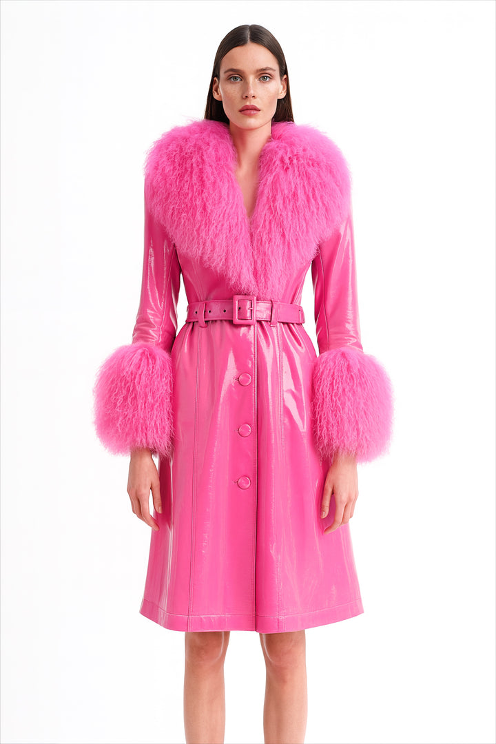 Cappotto Sac Fucsia in Pelle e Mongolia