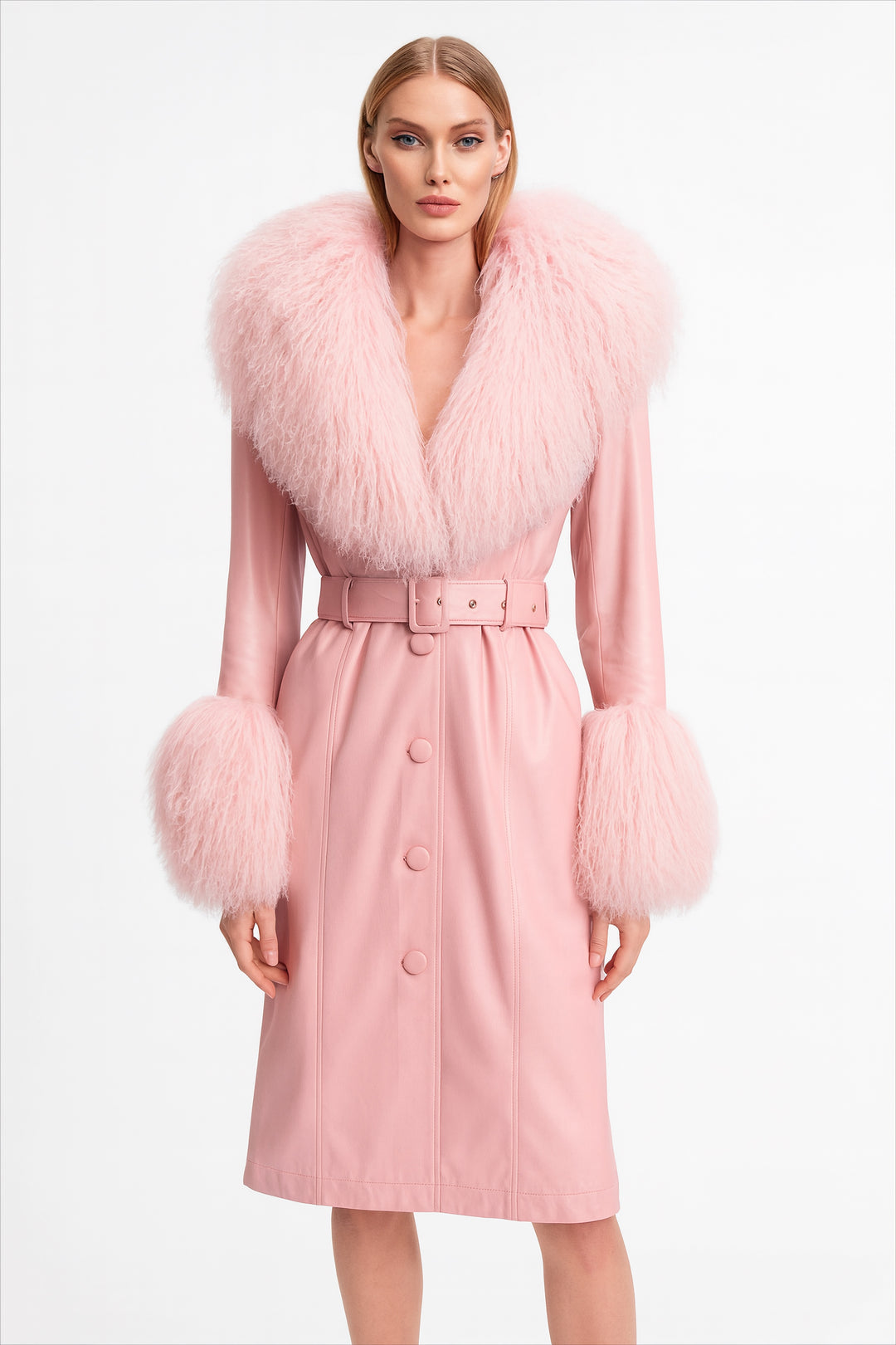 Cappotto Sac Rosa in Pelle e Mongolia