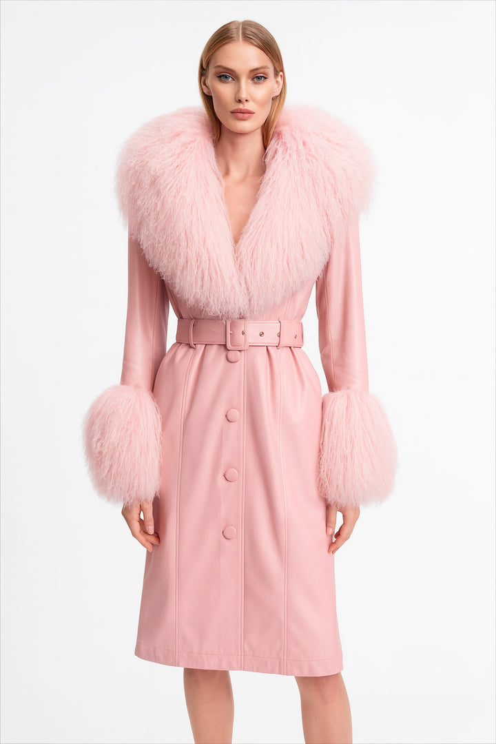 Cappotto Sac Rosa in Pelle e Mongolia