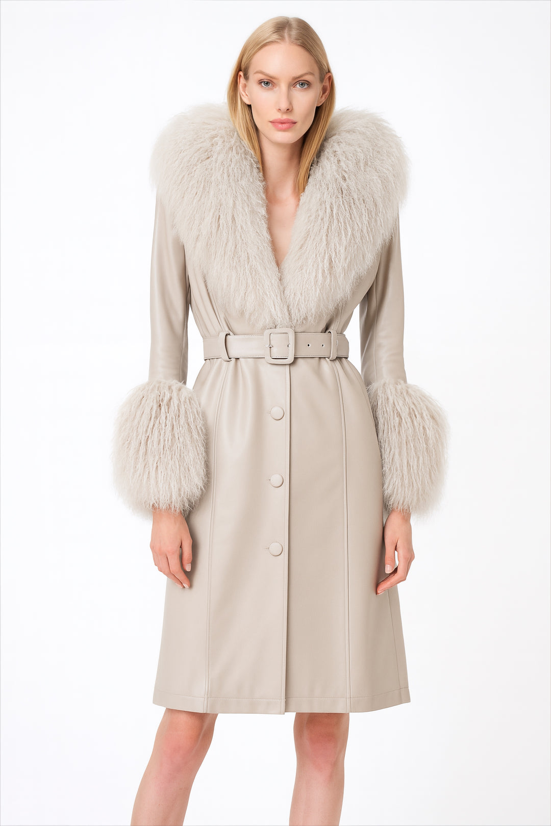 Cappotto Sac Bianco in Pelle e Mongolia