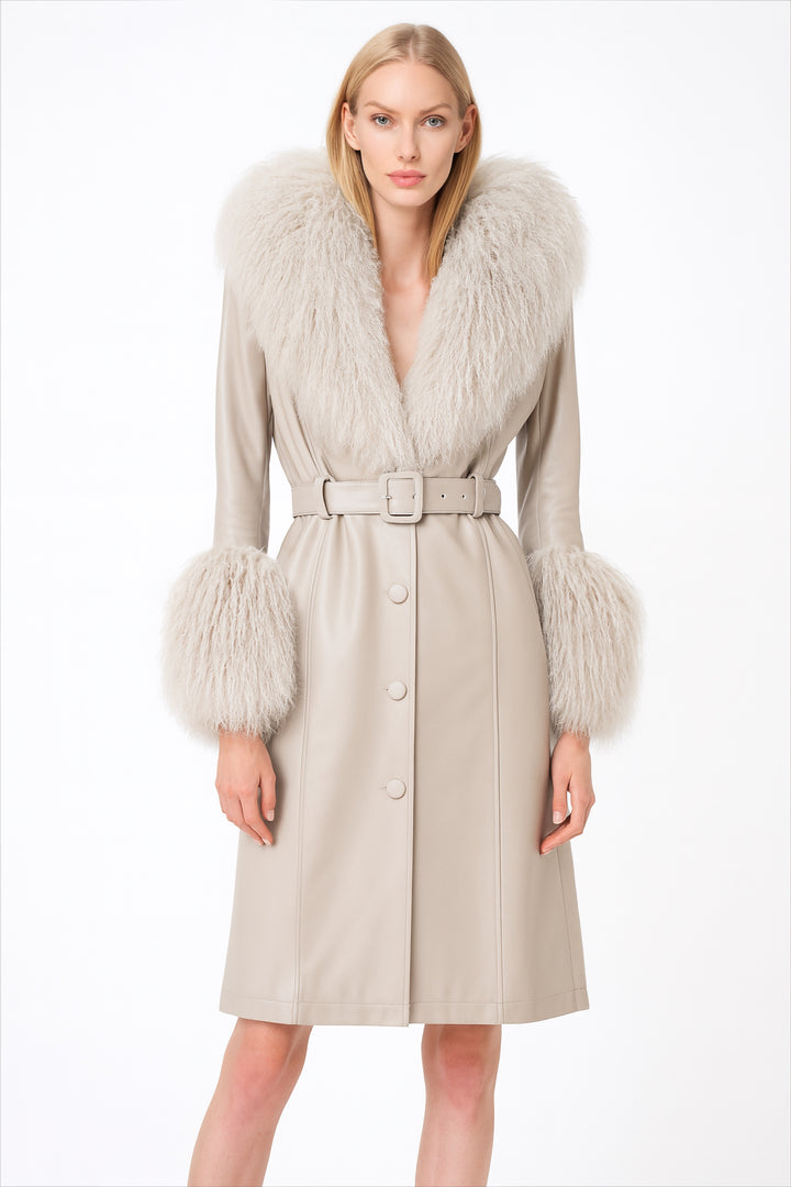 Cappotto Sac Bianco in Pelle e Mongolia