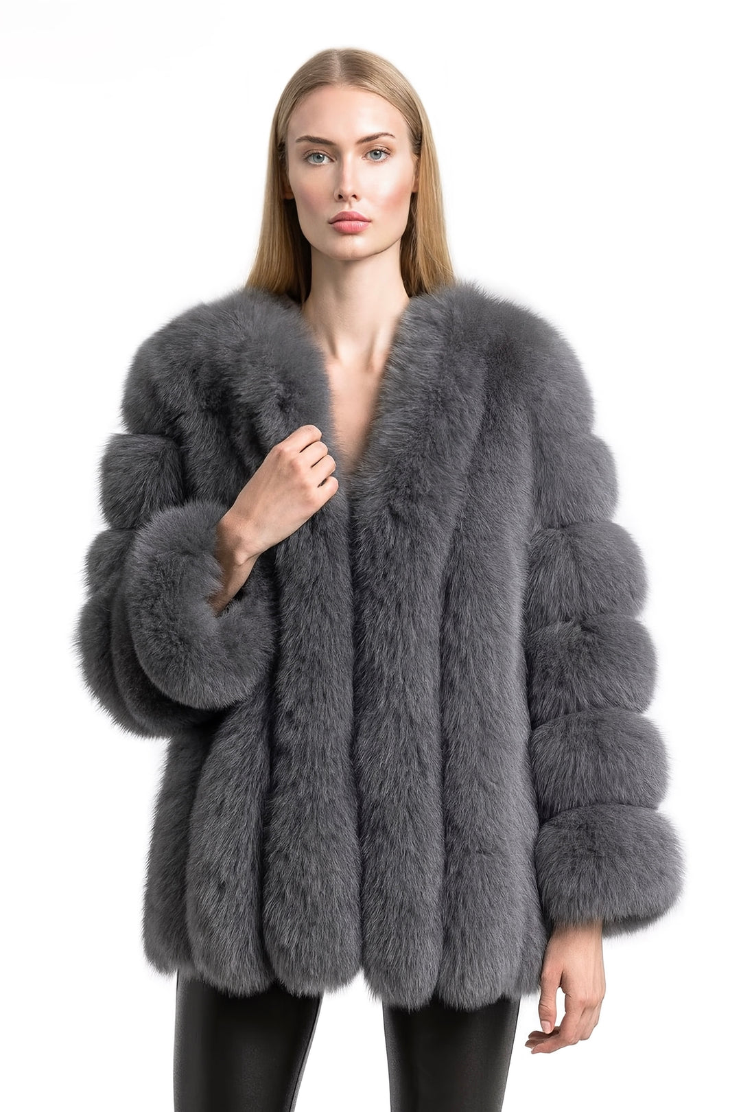 Giacca Paris Grigia Scuro in Pelliccia di Volpe