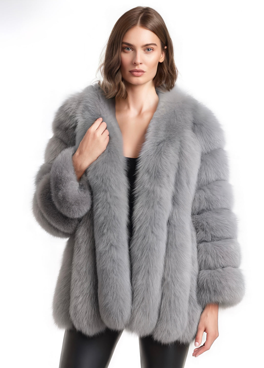 Giacca Paris Grigia Chiaro in Pelliccia di Volpe