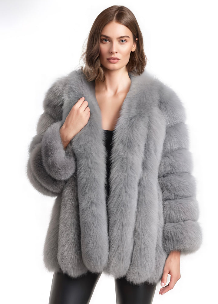 Giacca Paris Grigia Chiaro in Pelliccia di Volpe
