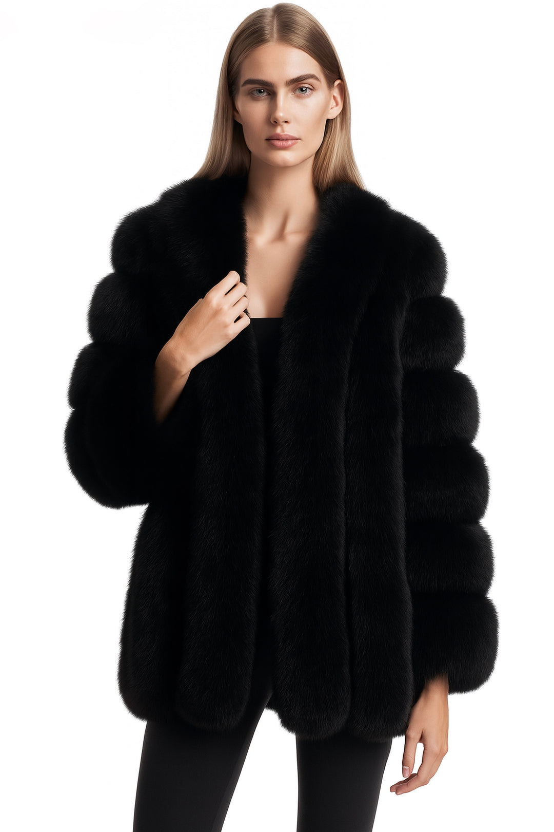 Giacca Paris Nera in Pelliccia di Volpe