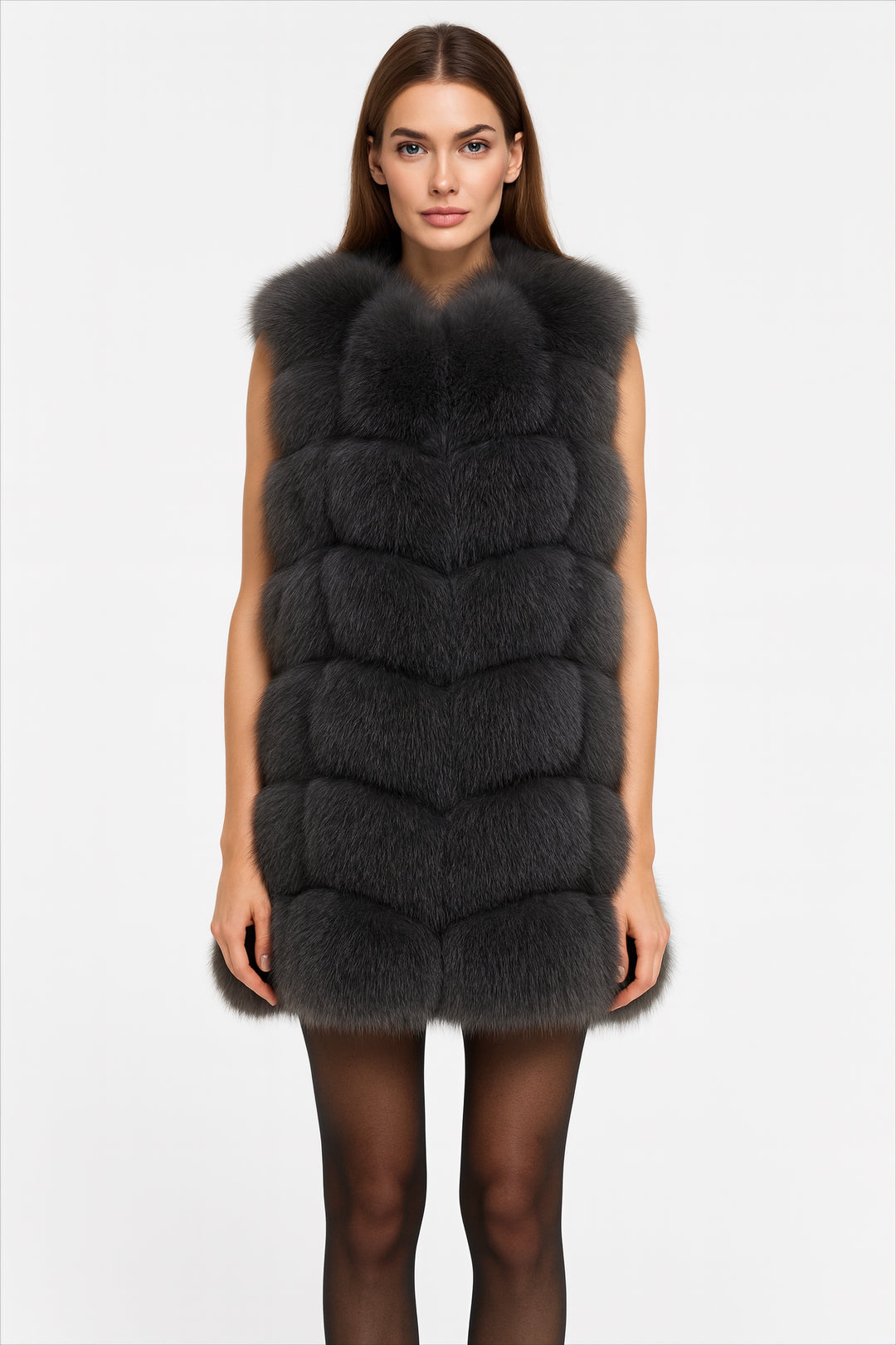 Gilet Classy Grigio Scuro in Pelliccia di Volpe