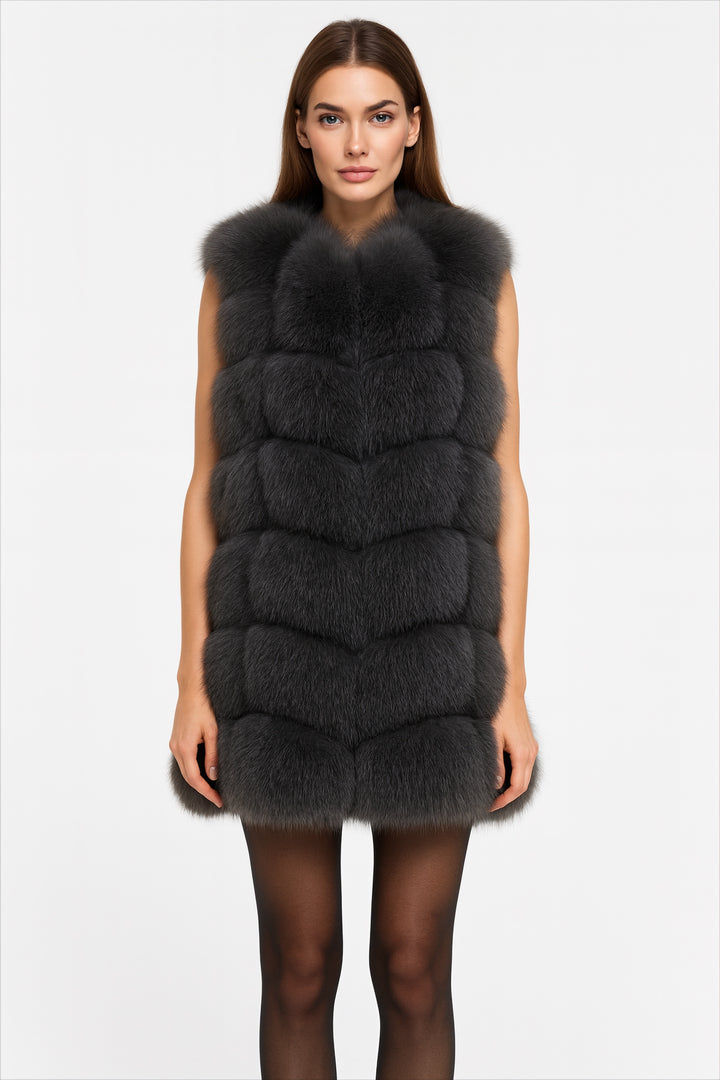 Gilet Classy Grigio Scuro in Pelliccia di Volpe