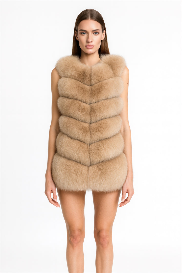 Gilet Roxanne Camel in Pelliccia di Volpe