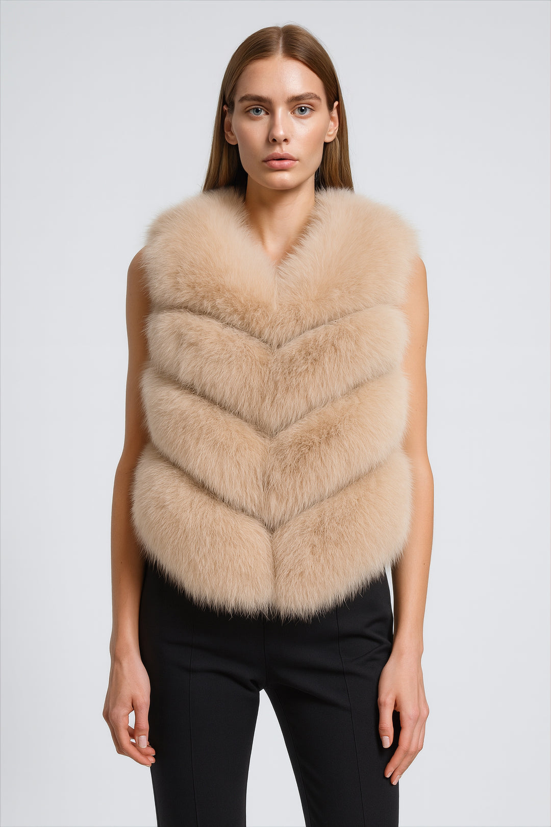 Gilet Ami Beige in Pelliccia di Volpe