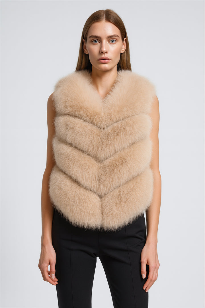 Gilet Ami Beige in Pelliccia di Volpe