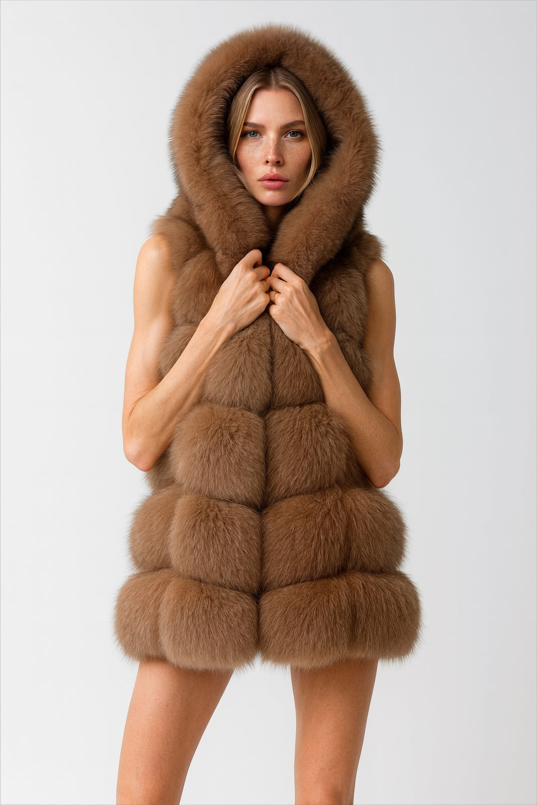 Gilet Poppy Camel in Pelliccia di Volpe