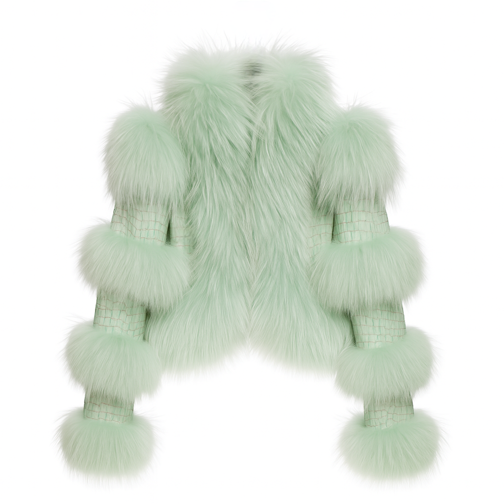 Giacca Luna Menta in Pelle e Pelliccia di Volpe