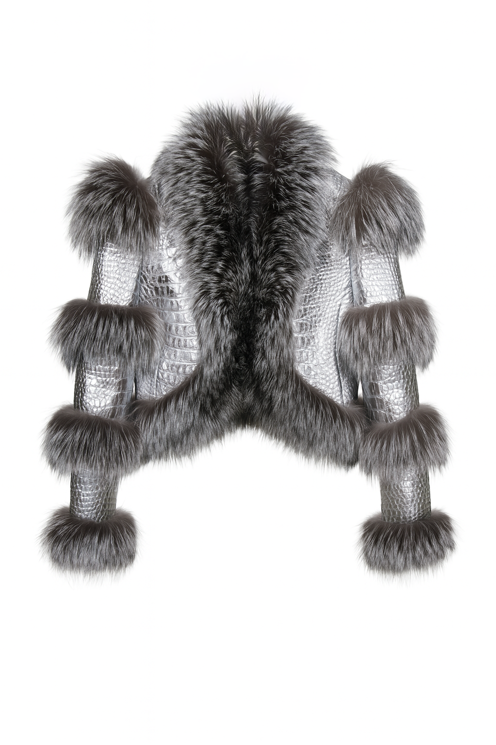 Giacca Luna argento in Pelle e Pelliccia di Volpe